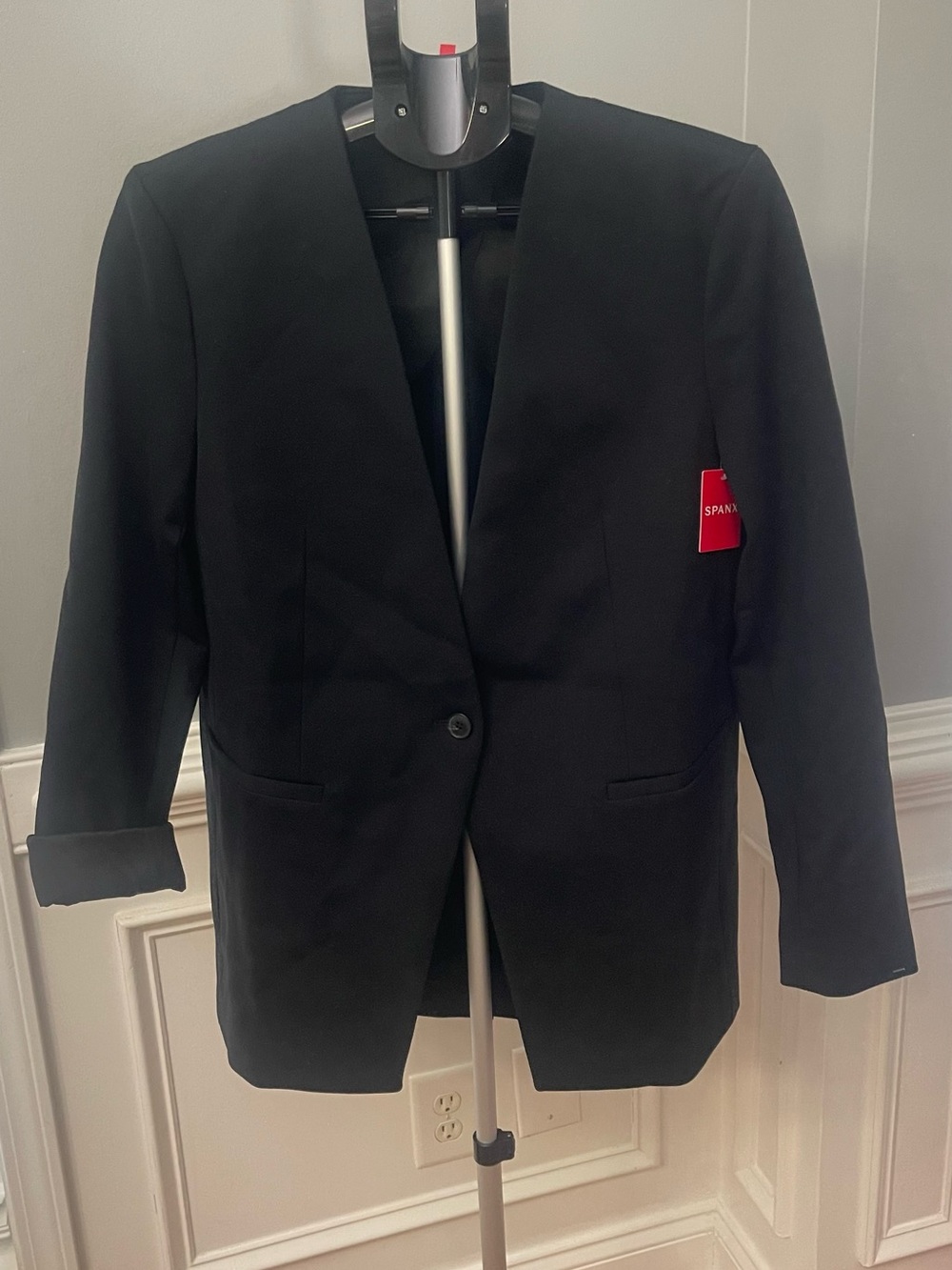 the Spanx Perfect Collarless Blazer in Classic Black. - Picture 1 of 10
